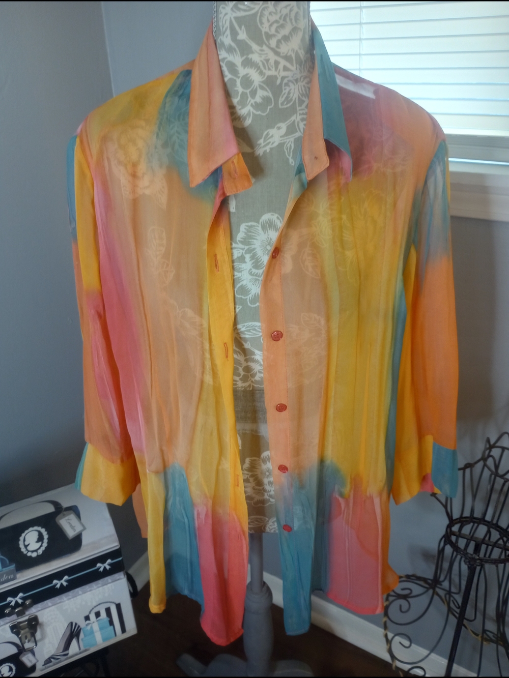 Colorful Watercolor-Print Button-Up Shirt - Multicolor